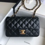 Black Lambskin Gold Buckle